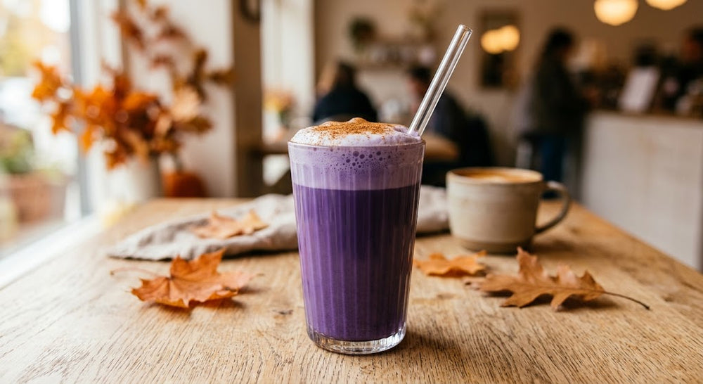Latte violet d'automne à base de Kalü, cannelle  et lait d'avoine recette boisson beauté automne maison
